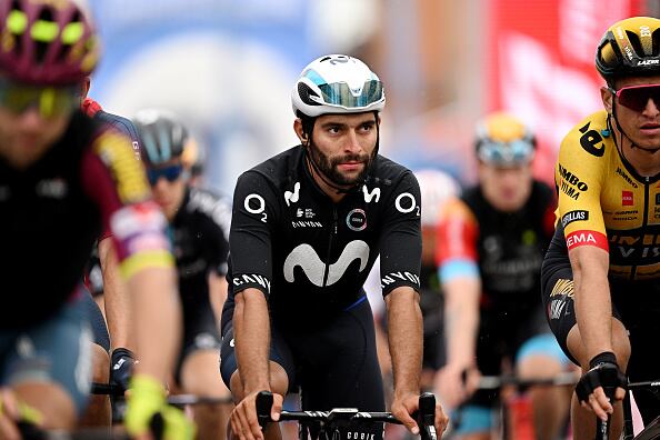 MELFI, ITALY - MAY 08: Fernando Gaviria of Colombia and Movistar Team crosses the finish line during the 106th Giro d'Italia 2023, Stage 3 a 213km stage from Vasto to Melfi 532m / #UCIWT / on May 08, 2023 in Melfi, Italy. (Photo by Stuart Franklin/Getty Images,)