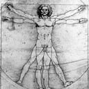 El dibujo interpreta las teorías de la proporción del cuerpo del arquitecto Vitruvio. Foto: Getty Images