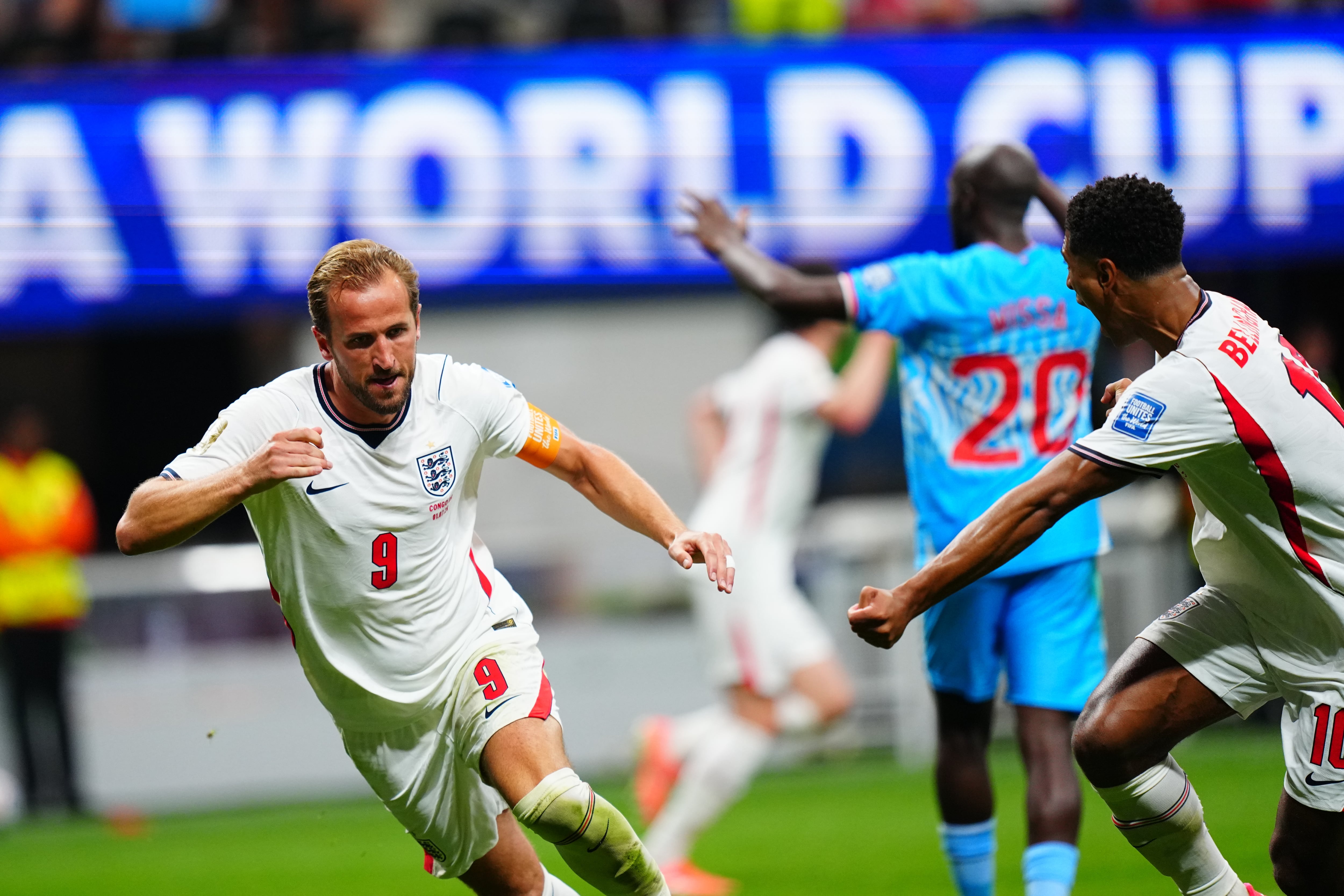ATLANTA, USA - JULY 1: Harry Kane of England celebrates after scoring a goal during 2026 FIFA World Cup Round of 32 match between England and DR Congo at Mercedes-Benz Stadium (Atlanta Stadium) in Atlanta, Georgia, United States on July 1, 2026. (Photo by Evrim Aydin/Anadolu via Getty Images)