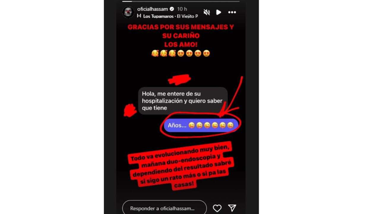 Hassam dio nuevos detalles sobre su estado de salud tras ser hospitalizado de emergencia: “Todo va evolucionando”