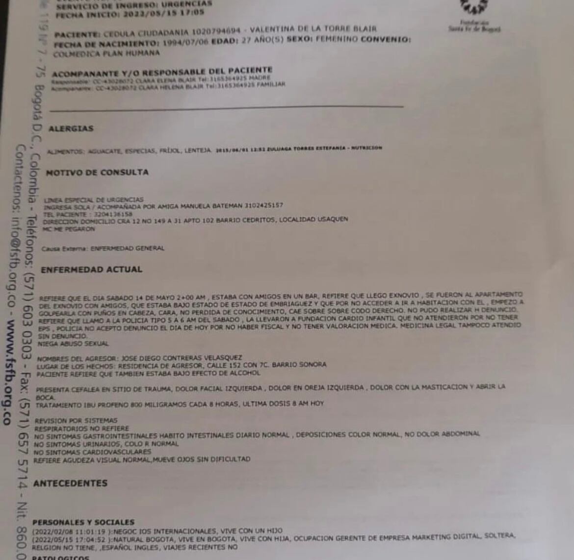 Parte médico Valentina de la Torre