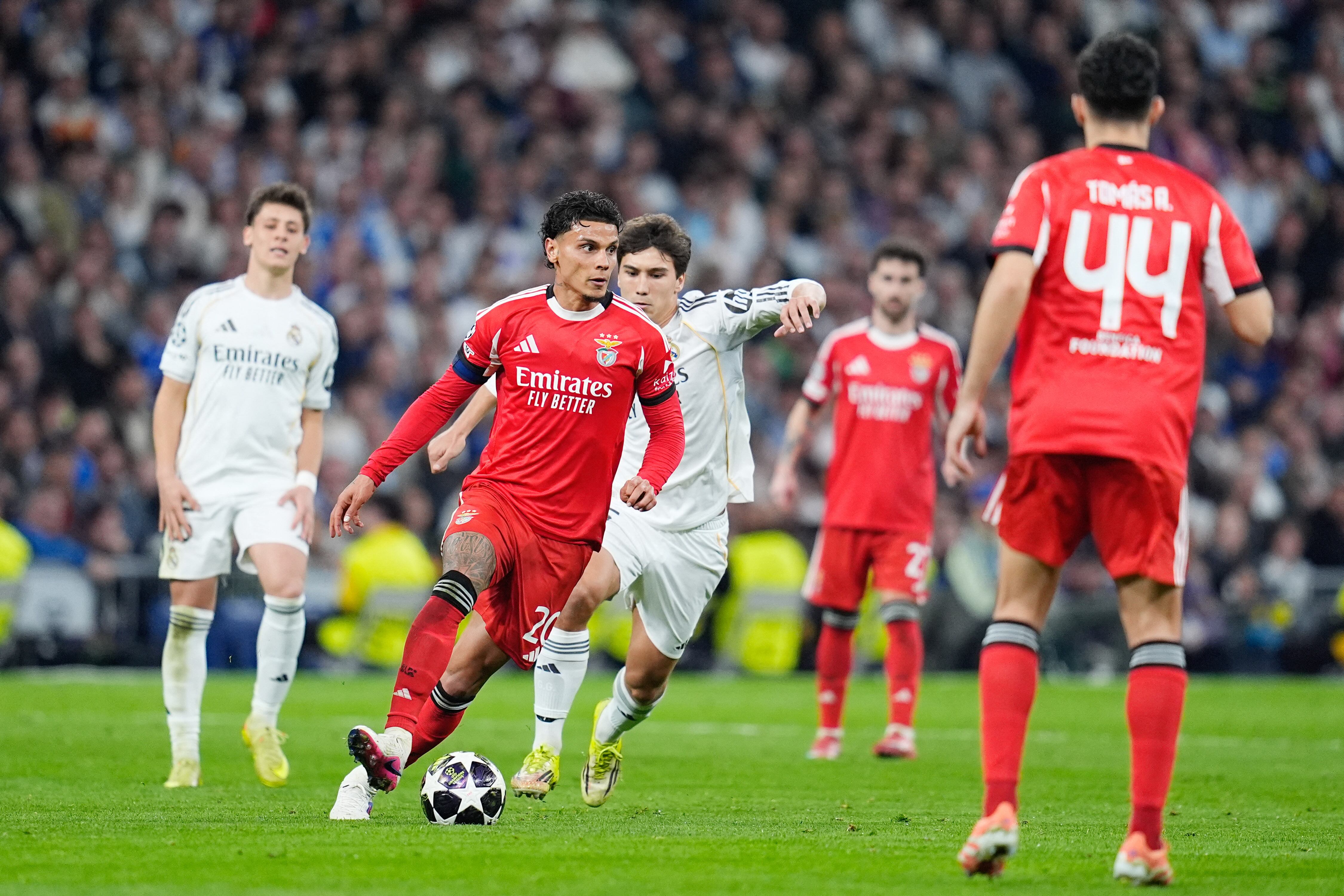 Richard Rios of SL Benfica during the UEFA Champions League, KO play-offs, 2nd Leg football match between Real Madrid CF and SL Benfica on 25 February 2026 at Santiago Bernabeu stadium in Madrid, Spain - Photo Dennis Agyeman / Spain DPPI / DPPI (Photo by Dennis Agyeman / Spain DPPI / DPPI via AFP)