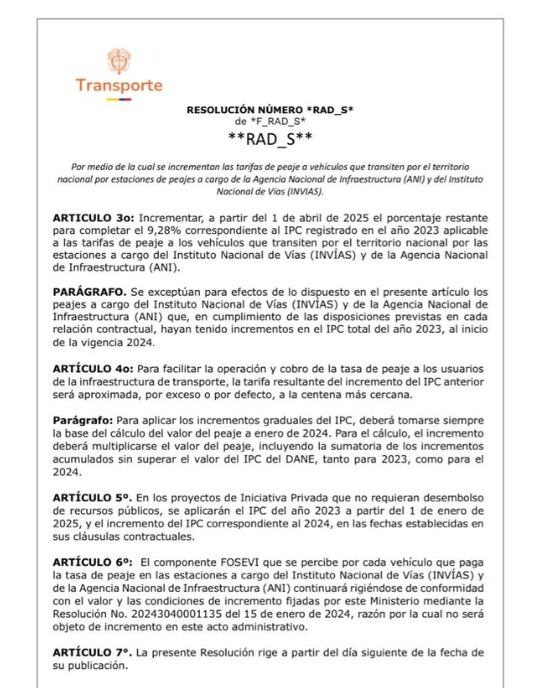 Peajes subirán 2,7 % en enero y tendrán tres aumentos durante 2025