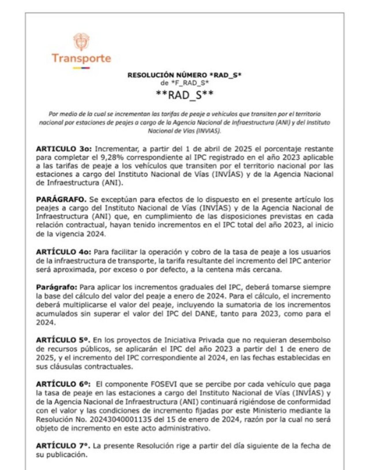 Peajes subirán 2,7 % en enero y tendrán tres aumentos durante 2025