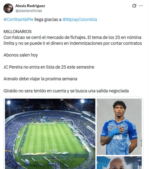 Novedades en Millonarios tras el arribo de Falcao García para 2026