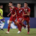 Gustavo Puerta celebrando el gol ante Brasil.