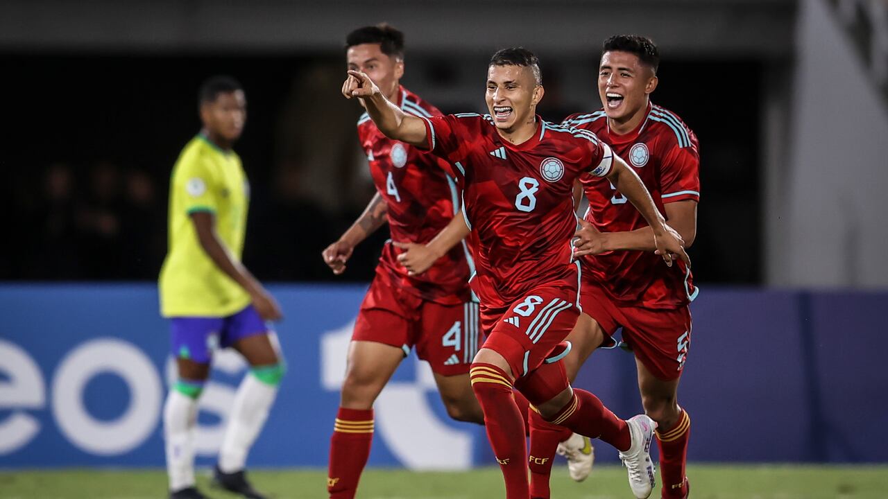 Gustavo Puerta, celebrando el gol ante Brasil.