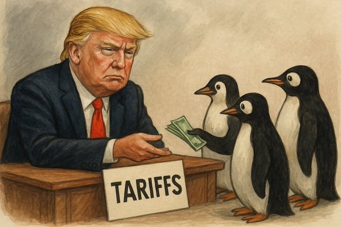 Múltiples memes han invadido las redes sociales tras el arancel del 10% que impuso Donald Trump a las islas de Heard y McDonald, un archipiélago autónomo de Australia en el que viven pingüinos.