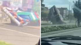 Momentos de pánico por un inflable que voló por la avenida Guayacanes.