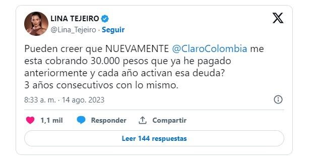 La actriz se mostró molesta por el cobro