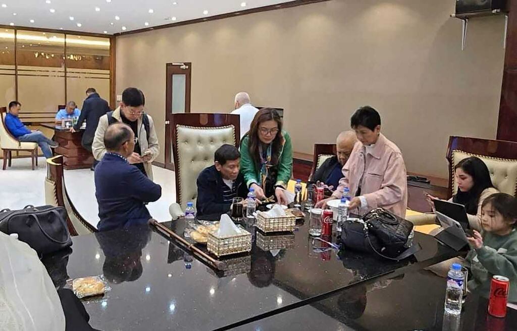 MANILA, PHILIPPINES - MARCH 11: In this handout photo, former President Rodrigo Duterte sits at a table in custody at Villamor Air Base in Manila, according to his political party, which released this photo. (Handout Photo by Partido Demokratiko Pilipino via Getty Images)