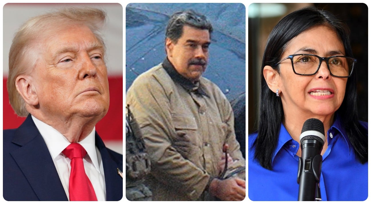 Donald Trump, Nicolás Maduro y Delcy Rodríguez.