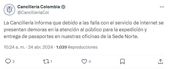 Trino de la Cancillería informando sobre el problema en la Sede Norte
