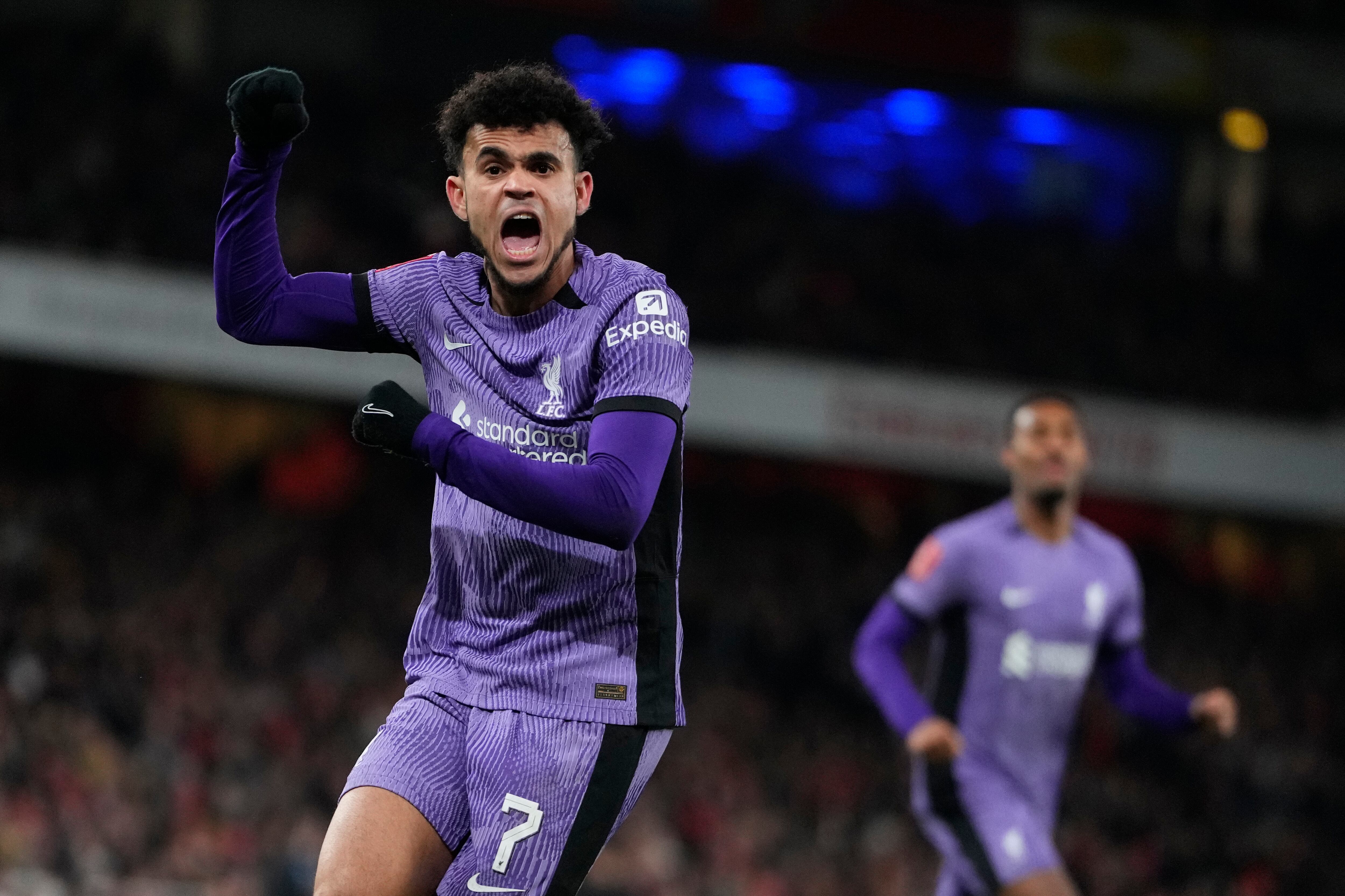 Luis Díaz celebra el gol ante el Arsenal por la FA Cup