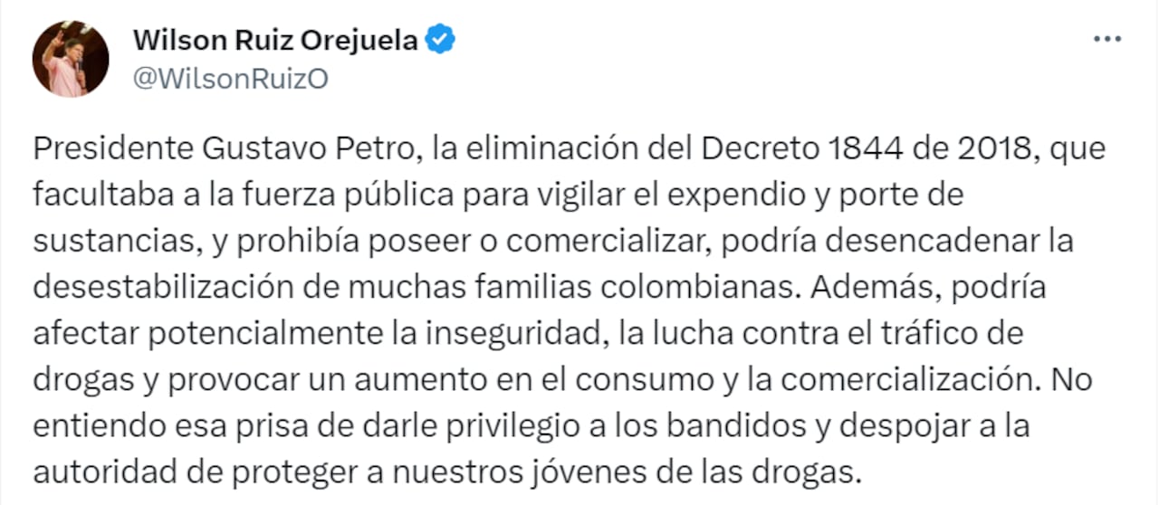 El exministro Wilson Ruiz se pronunció sobre la derogación del decreto 1844 de 2018.