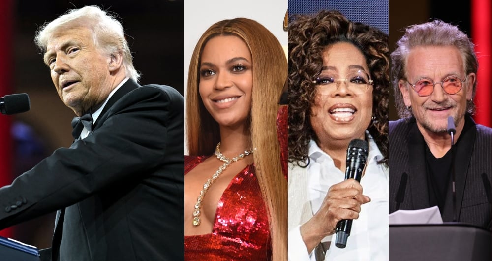 Donald Trump junto a Beyoncé, Oprah y Bono