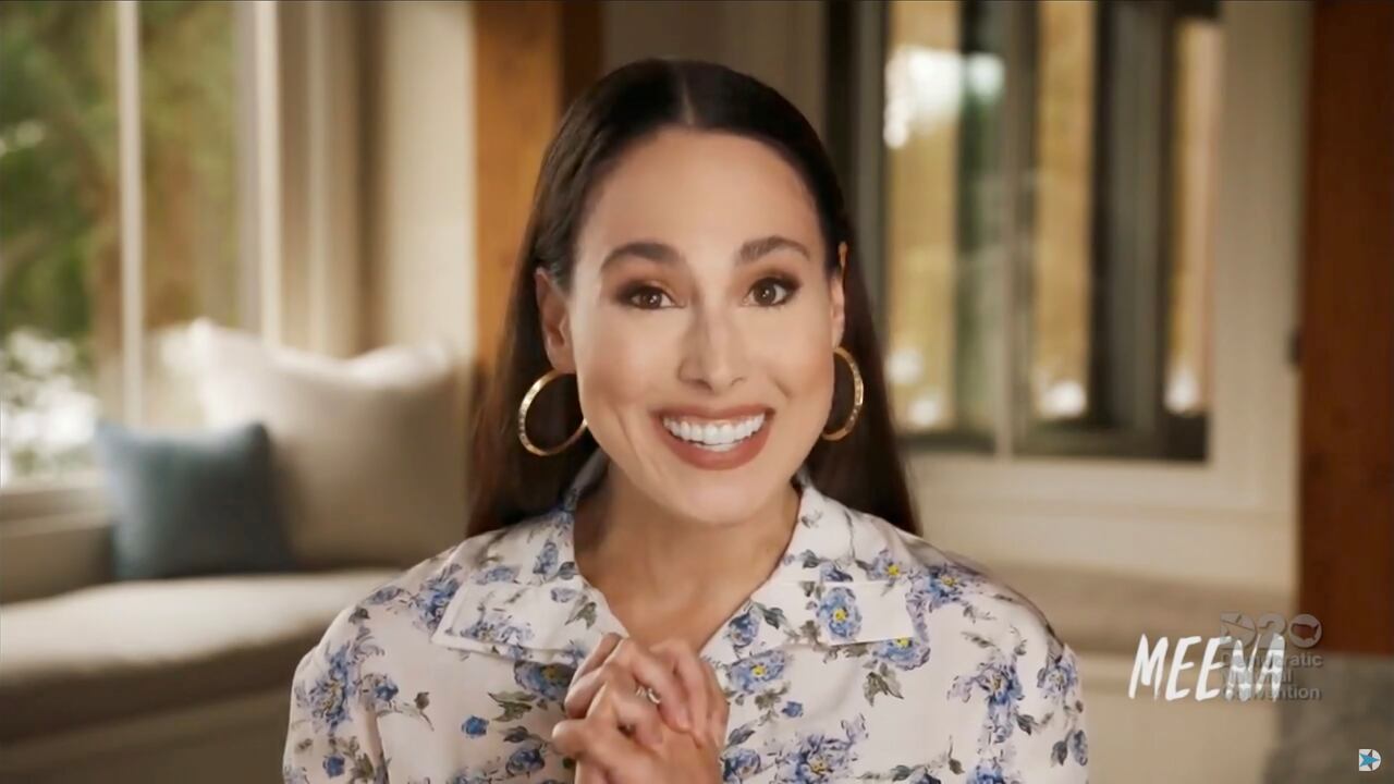 MILWAUKEE, WI - AUGUST 19: In this screenshot from the DNCC’s livestream of the 2020 Democratic National Convention, Meena Harris, niece of Kamala Harris, addresses the virtual convention on August 19, 2020. The convention, which was once expected to draw 50,000 people to Milwaukee, Wisconsin, is now taking place virtually due to the coronavirus pandemic. (Photo by DNCC via Getty Images) (Photo by Handout/DNCC via Getty Images)