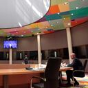 El presidente del Consejo Europeo, Charles Michel, participa en una videoconferencia con la presidenta del Banco Central Europeo, Christine Lagarde, la presidenta de la Comisión Europea, Ursula von der Leyen, y la presidenta del Eurogrupo Paschal Donohoe, en el edificio del Consejo Europeo en Bruselas, el martes 1 de junio de 2021. (Francois Walschaerts, Pool vía AP)