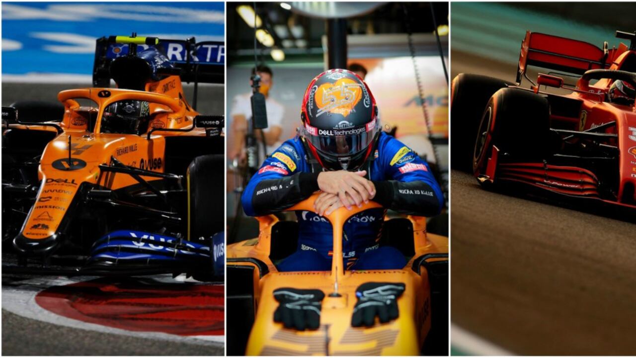Fotos de McLaren y Ferrari. En el centro, el piloto Carlos Sainz
