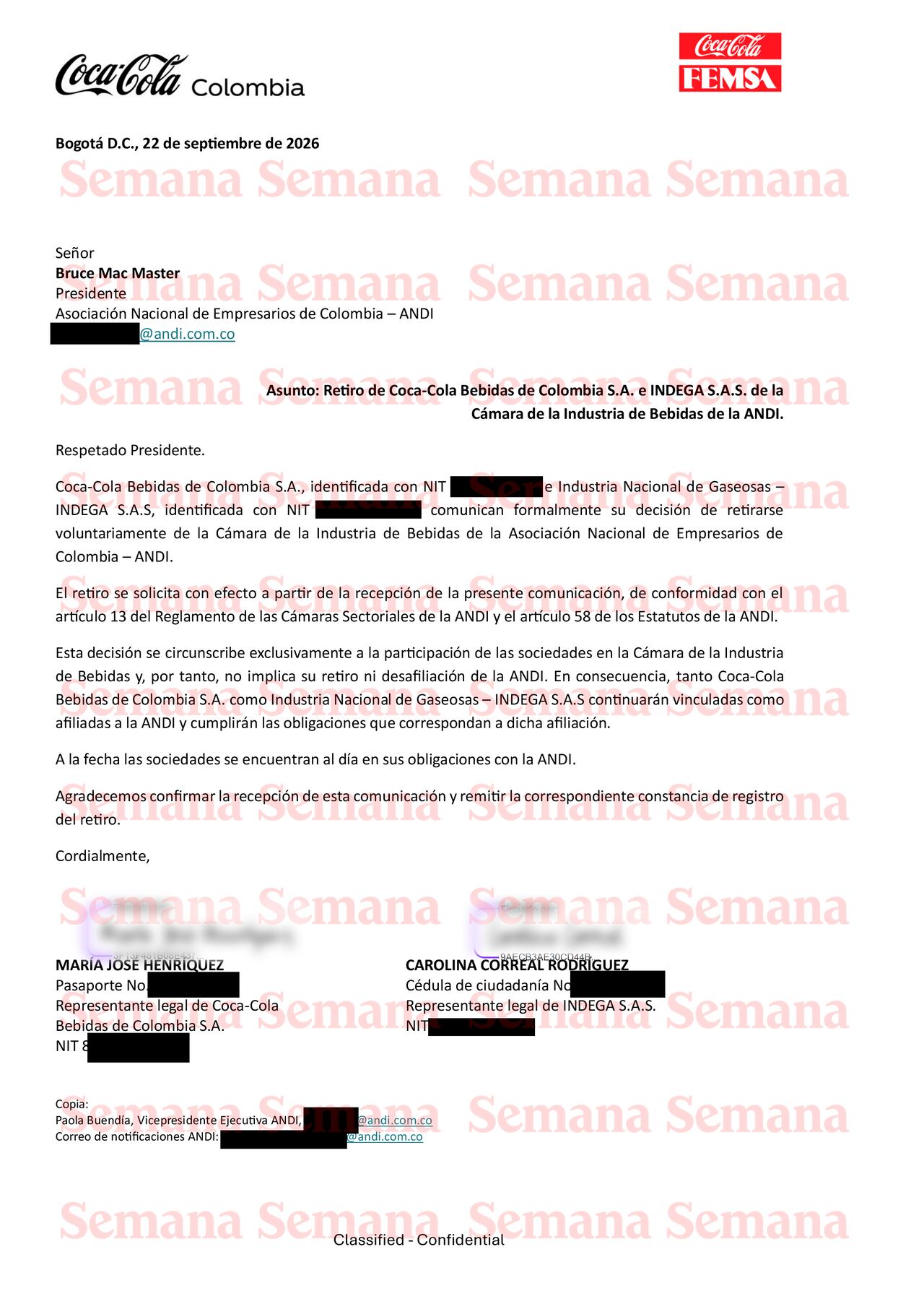 Esta es la carta en la que Coca-Cola Femsa en Colombia anuncia su ...