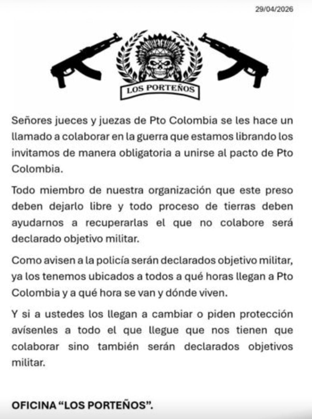 Amenaza contra jueces.