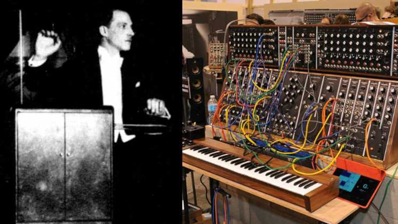 El Theremín, inventado por Lev Termén, y el Moog Modular, diseñado por Robert Arthur Moog fueron los precursores de la música electrónica.