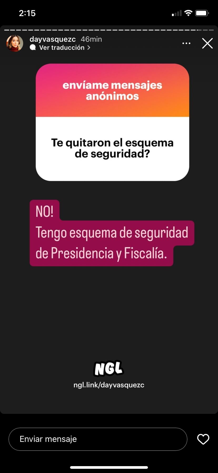 Day Vásquez habló de su seguridad