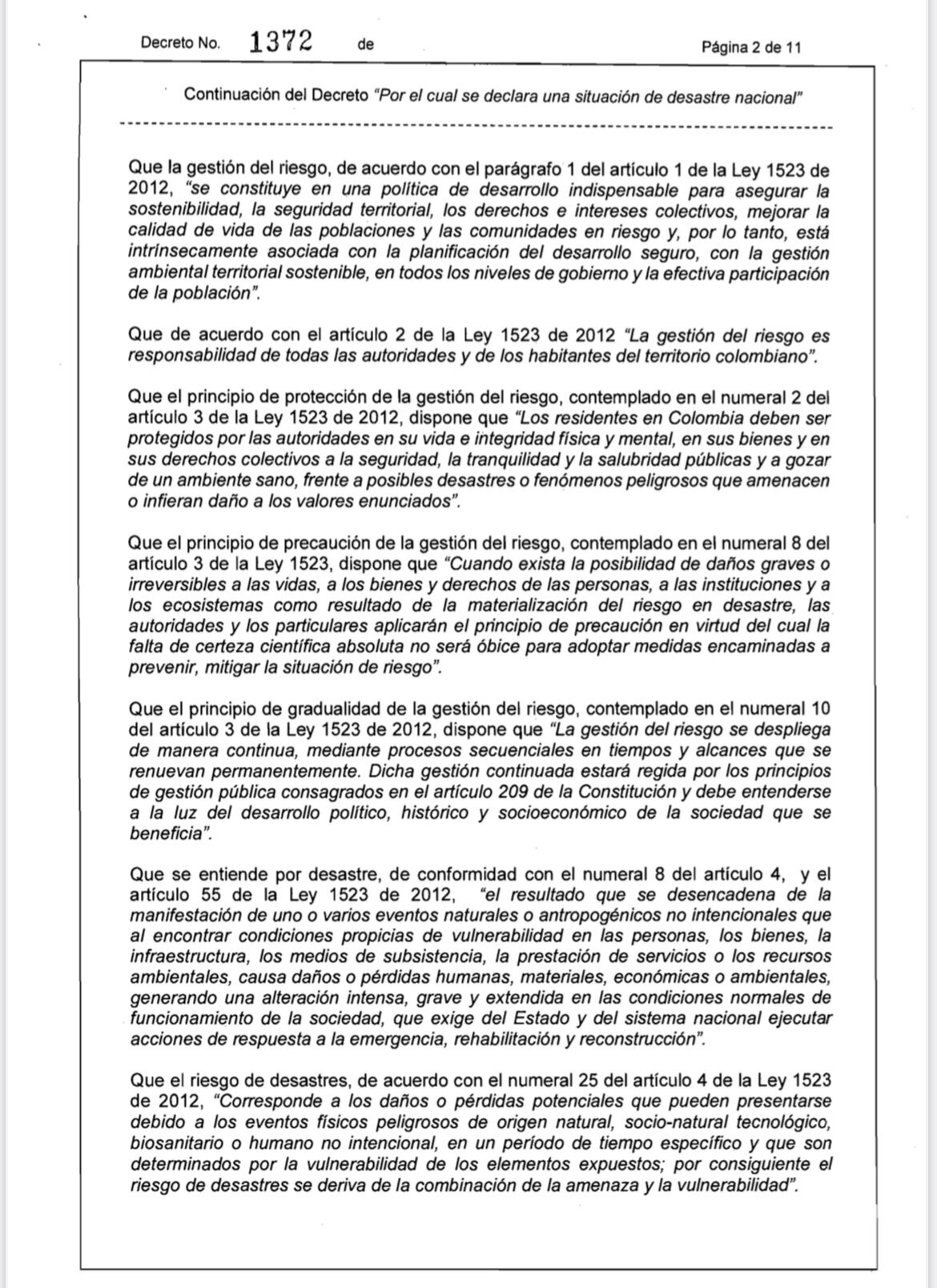 Decreto desastre natural