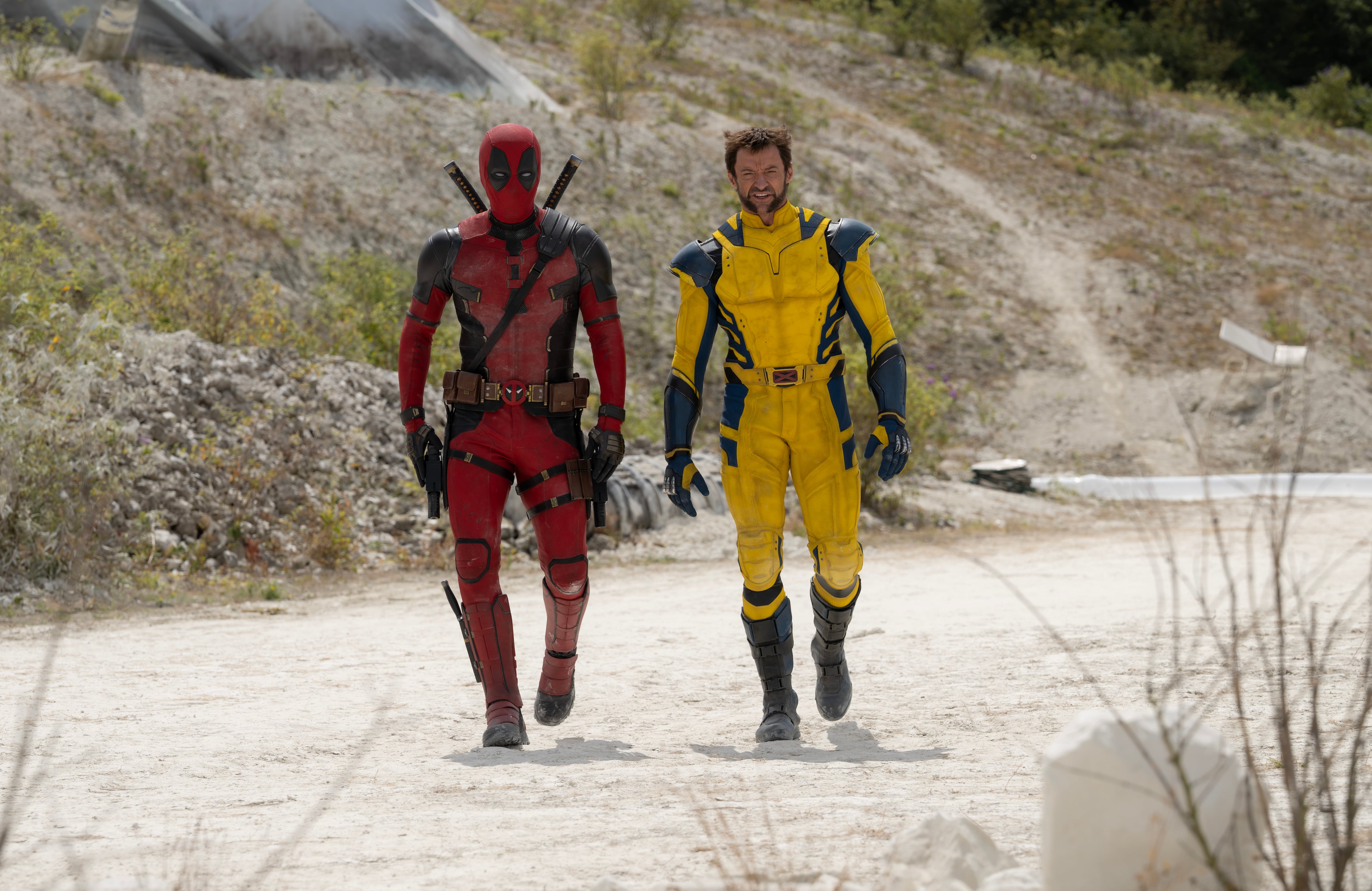 (L-R): Ryan Reynolds as Deadpool/Wade Wilson and Hugh Jackman as Wolverine/Logan 20th Century Studios/Marvel Studios' DEADPOOL & WOLVERINE. Photo by