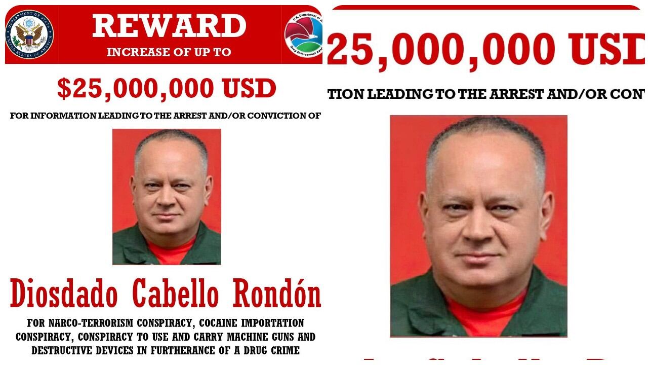 Folleto de recompensa por la captura de Diosdado Cabello