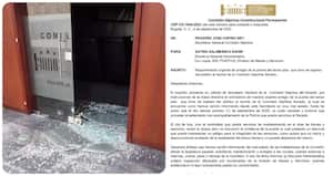 Este es el documento donde se advierte sobre el daño en la puerta de la Comisión Séptima del Senado.