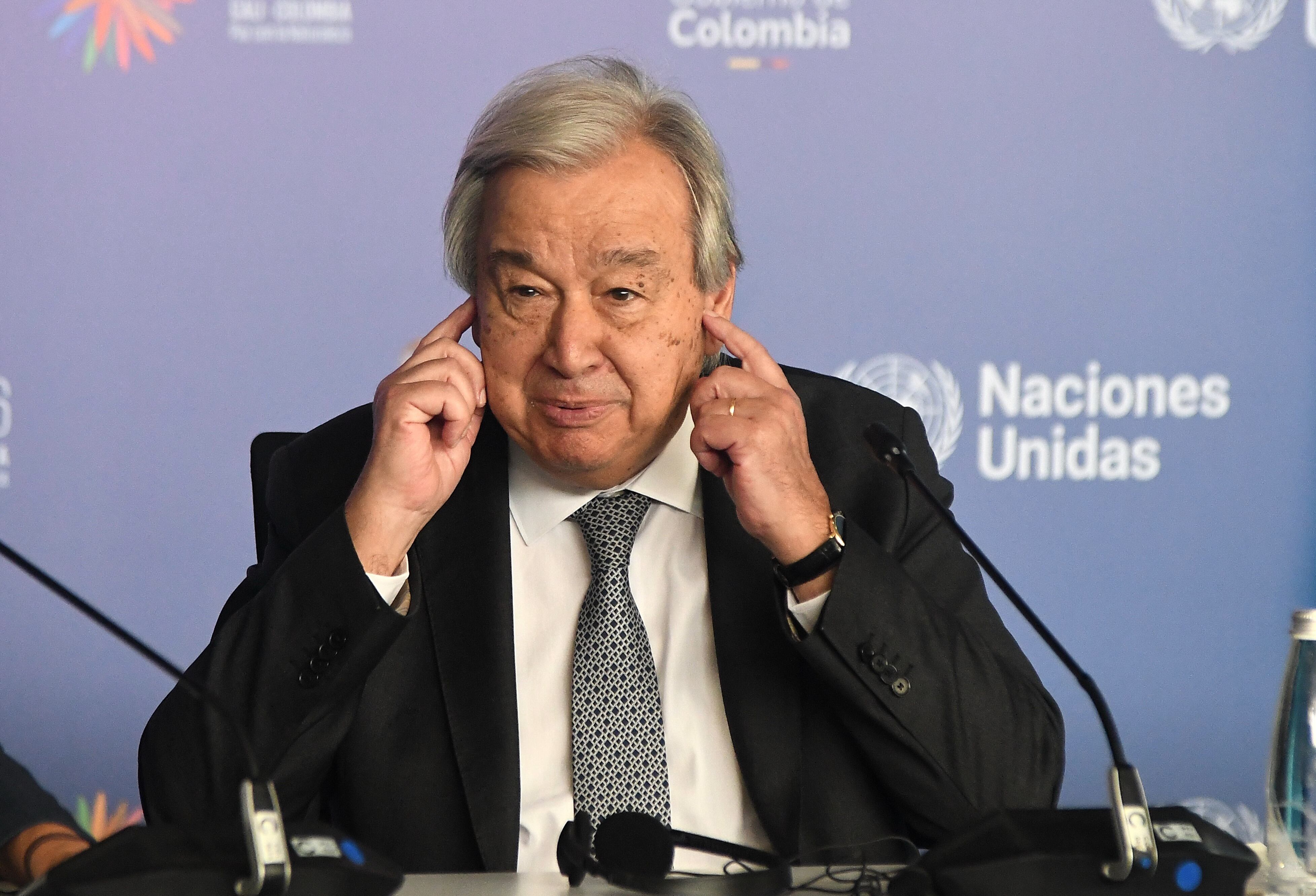 Cali: Cop 16, zona azul. rueda de prensa con Secretario General de la ONU Antonio Guterres, foto José L Guzmán. EL País