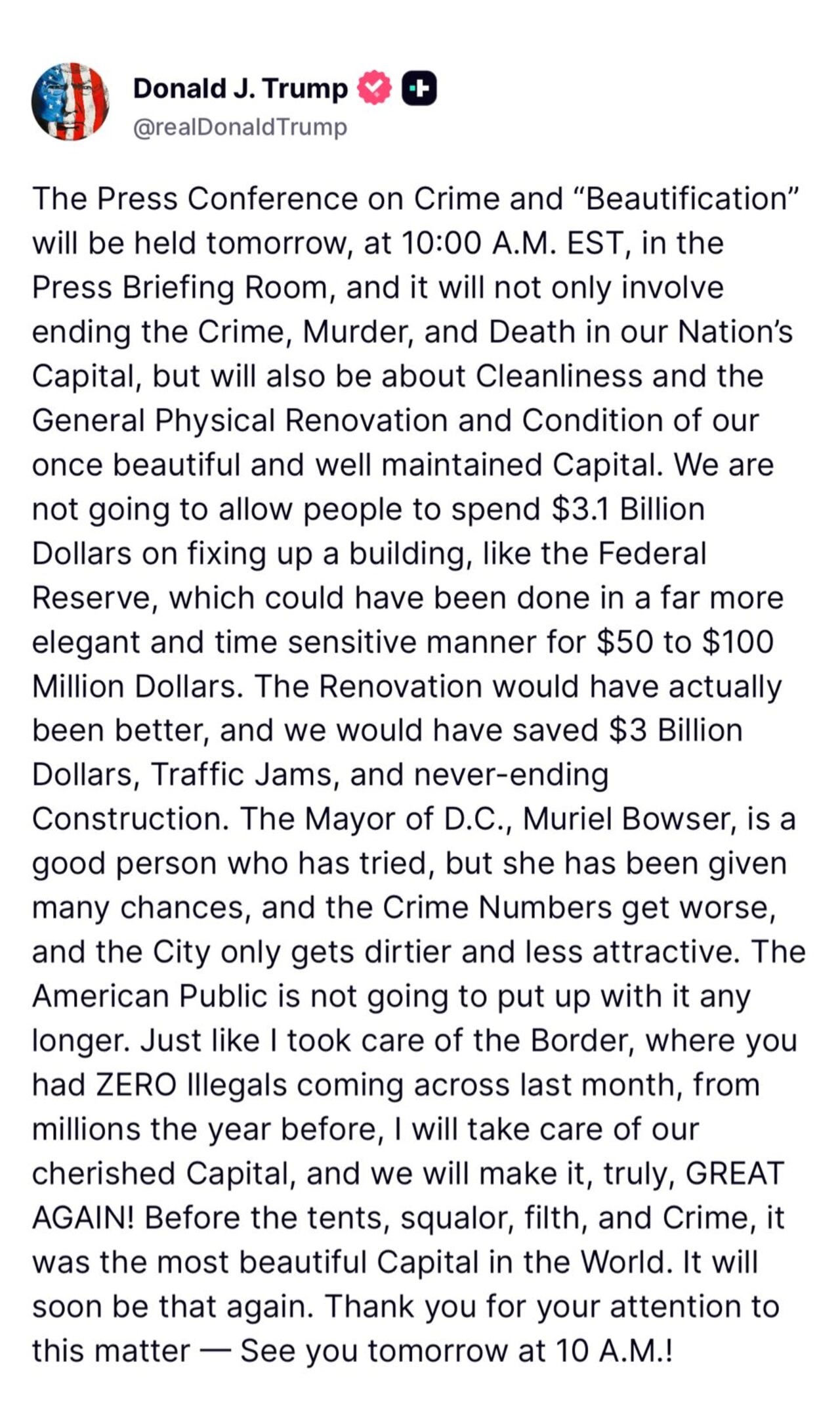 Este fue el anuncio publicado por Donald Trump