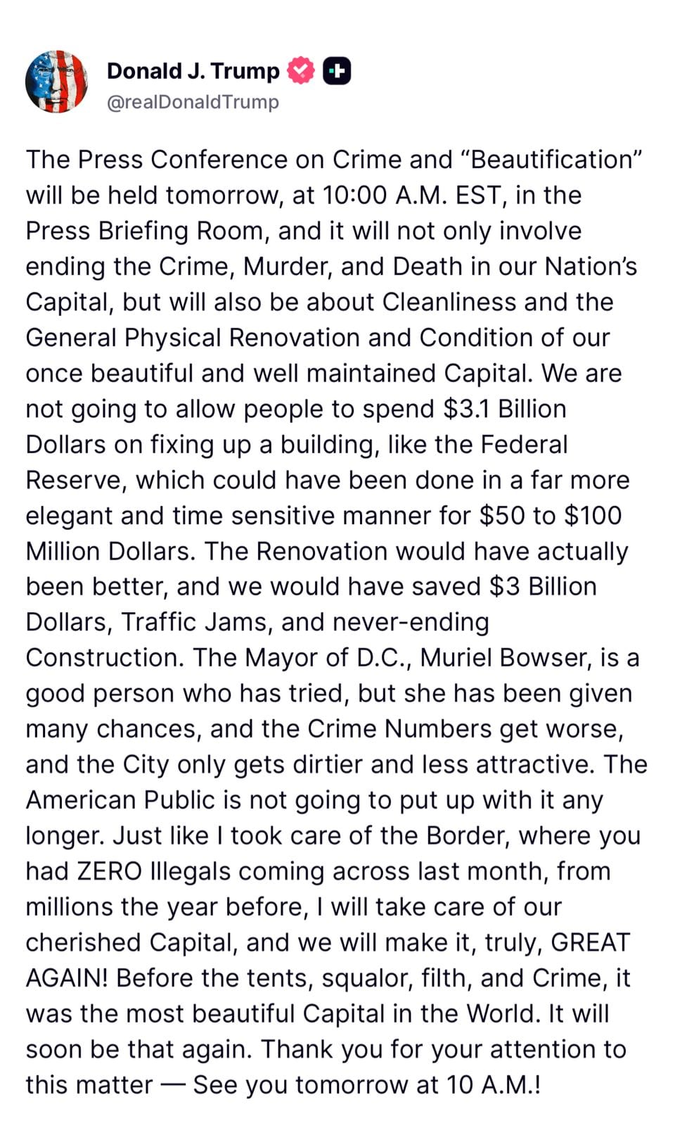 Este fue el anuncio publicado por Donald Trump