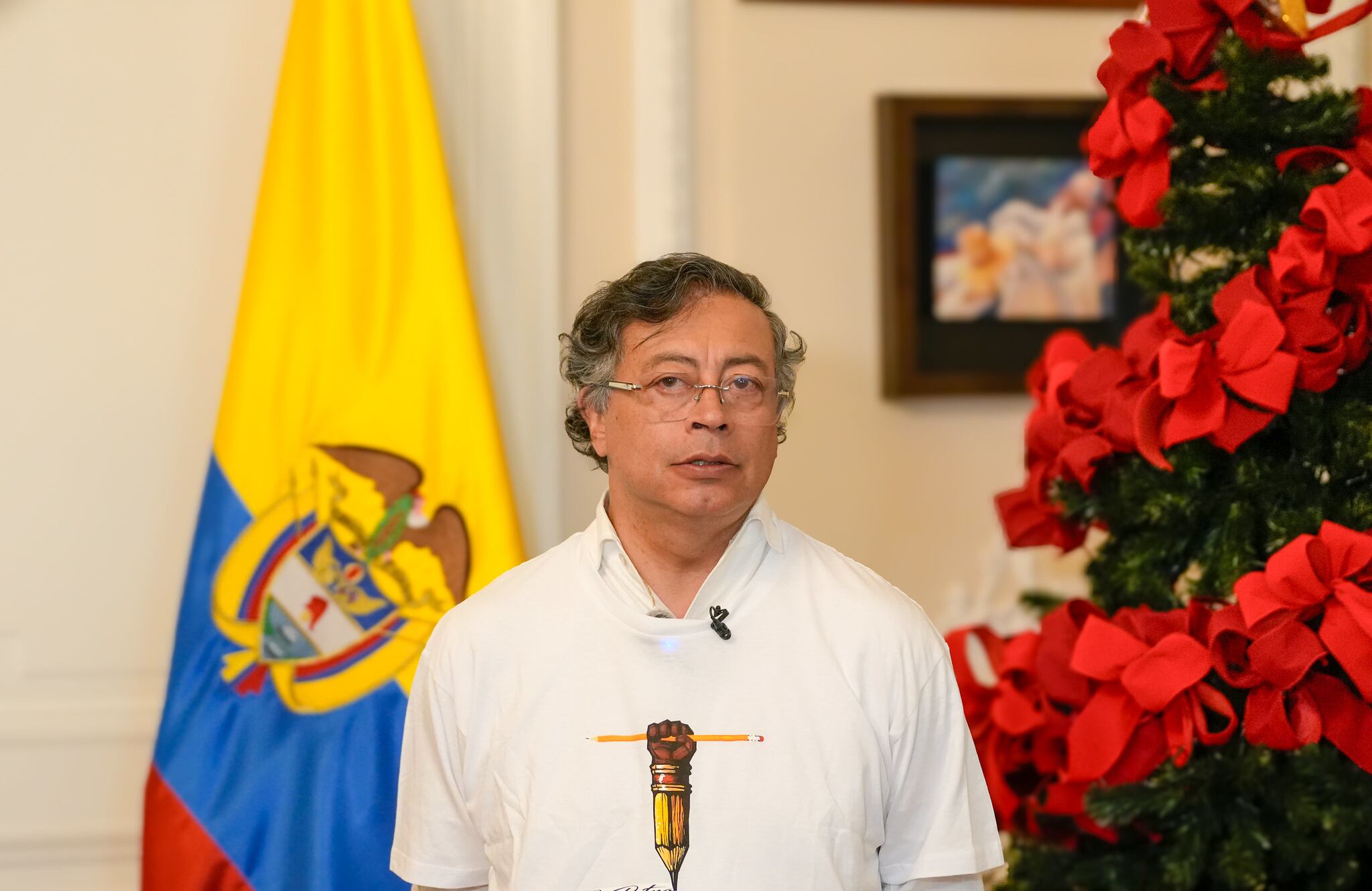 El presidente, Gustavo Petro, el 18 de diciembre de 2025 en la Casa de Nariño, en Bogotá