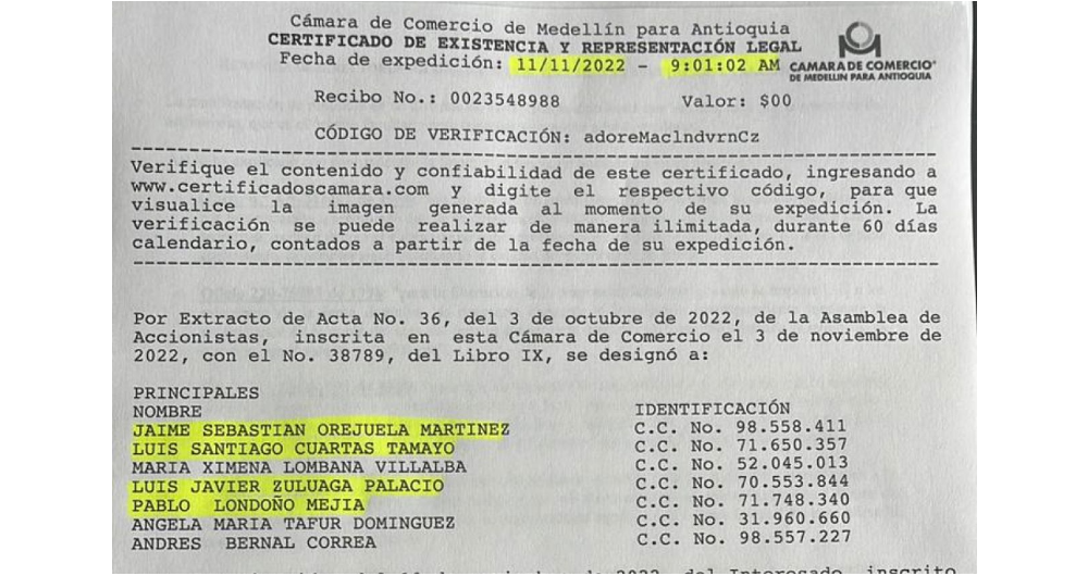 Registro Cámara de Comercio