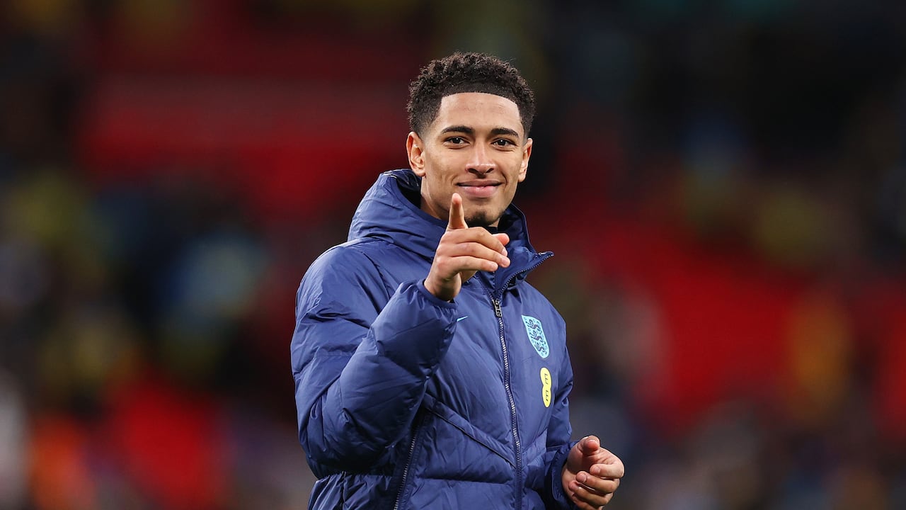 LONDON, ENGLAND - MARCH 26: Jude Bellingham of England reacts following victory after the UEFA EURO 2024 qualifying round group C match between England and Ukraine at Wembley Stadium on March 26, 2023 in London, England. (Photo by Ryan Pierse/Getty Images)