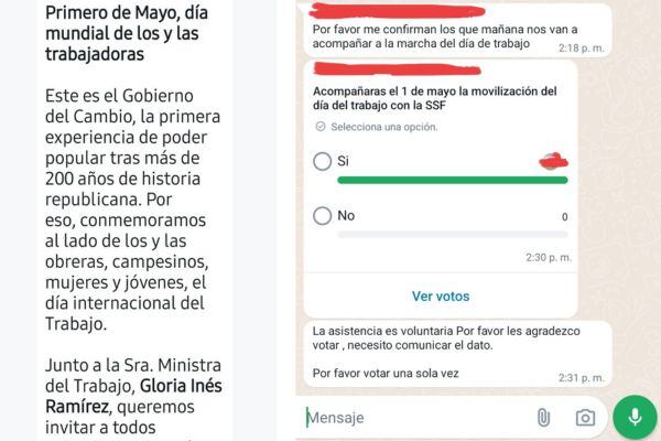 Funcionarios del Gobierno recibieron mensajes de texto invitándolos a marchar en las movilizaciones de este primero de mayo.