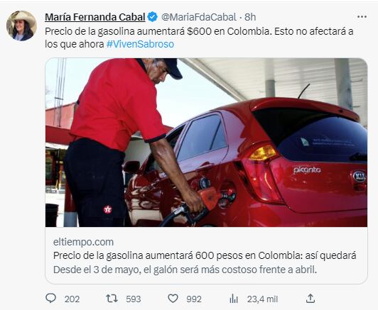 Trino de la senadora María Fernanda Cabal.