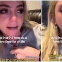 Mujer llora porque debe trabajar durante ocho horas diarias.