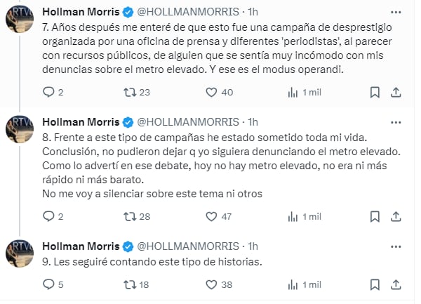 Tino de Hollman Morris en el que asegura que hay una "campaña de desprestigio" en su contra