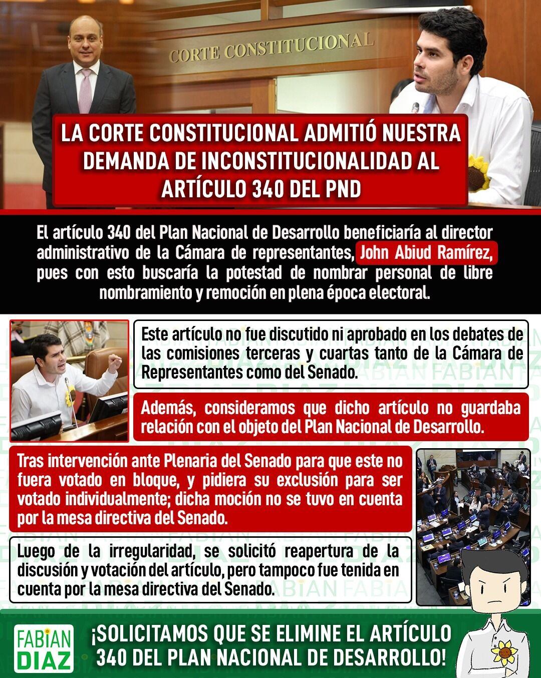 La explicación del congresista Fabián Díaz contra el artículo 340 del PND del Gobierno Petro.