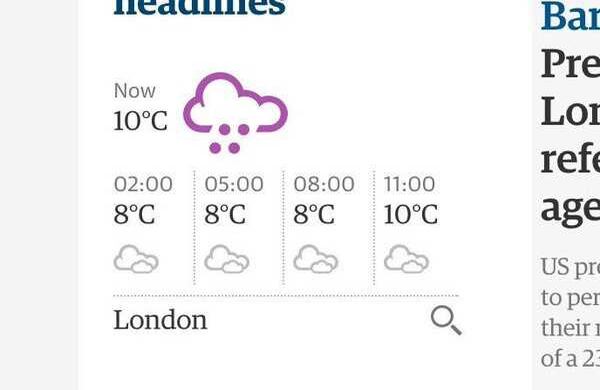 Un curioso homenaje del diario británico 'The Guardian' en su sección del clima, haciendo referencia a la "Lluvia púrpura" (Purple Rain), la canción más famosa de Prince.