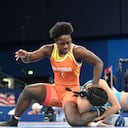 Tatiana Rentería en la semifinal de lucha de los Juegos Olímpicos 2024.