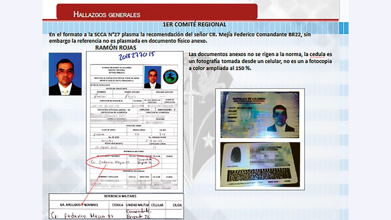 Documento en el que el entonces coronel Mejía figura como referencia militar para otorgar un permiso de porte de armas a un polémico contratista del Guaviare.  