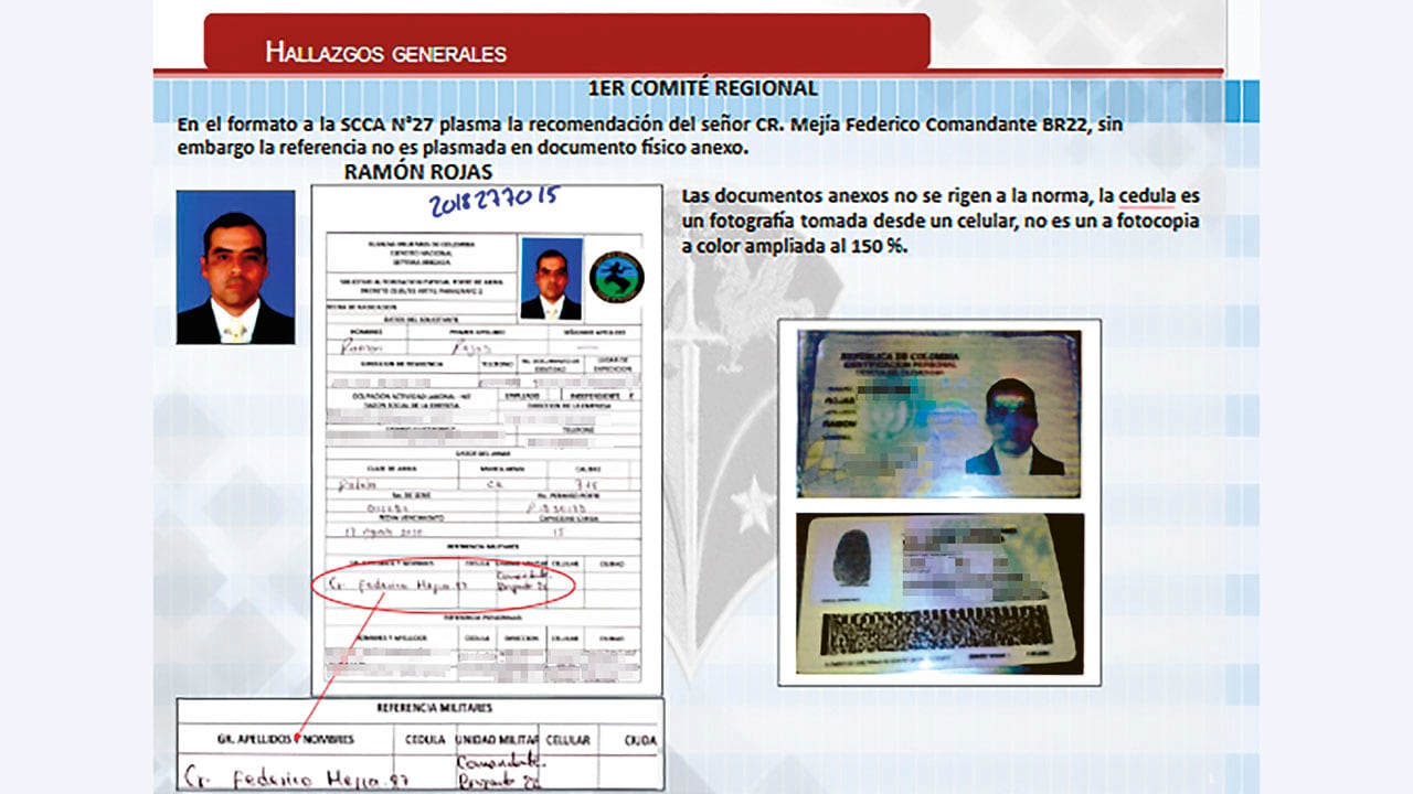 Documento en el que el entonces coronel Mejía figura como referencia militar para otorgar un permiso de porte de armas a un polémico contratista del Guaviare.