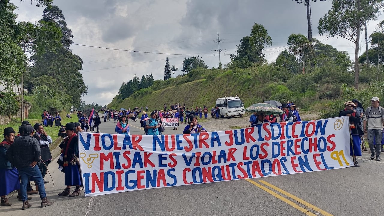 Protesta del pueblo misak en la vía Panamericana.