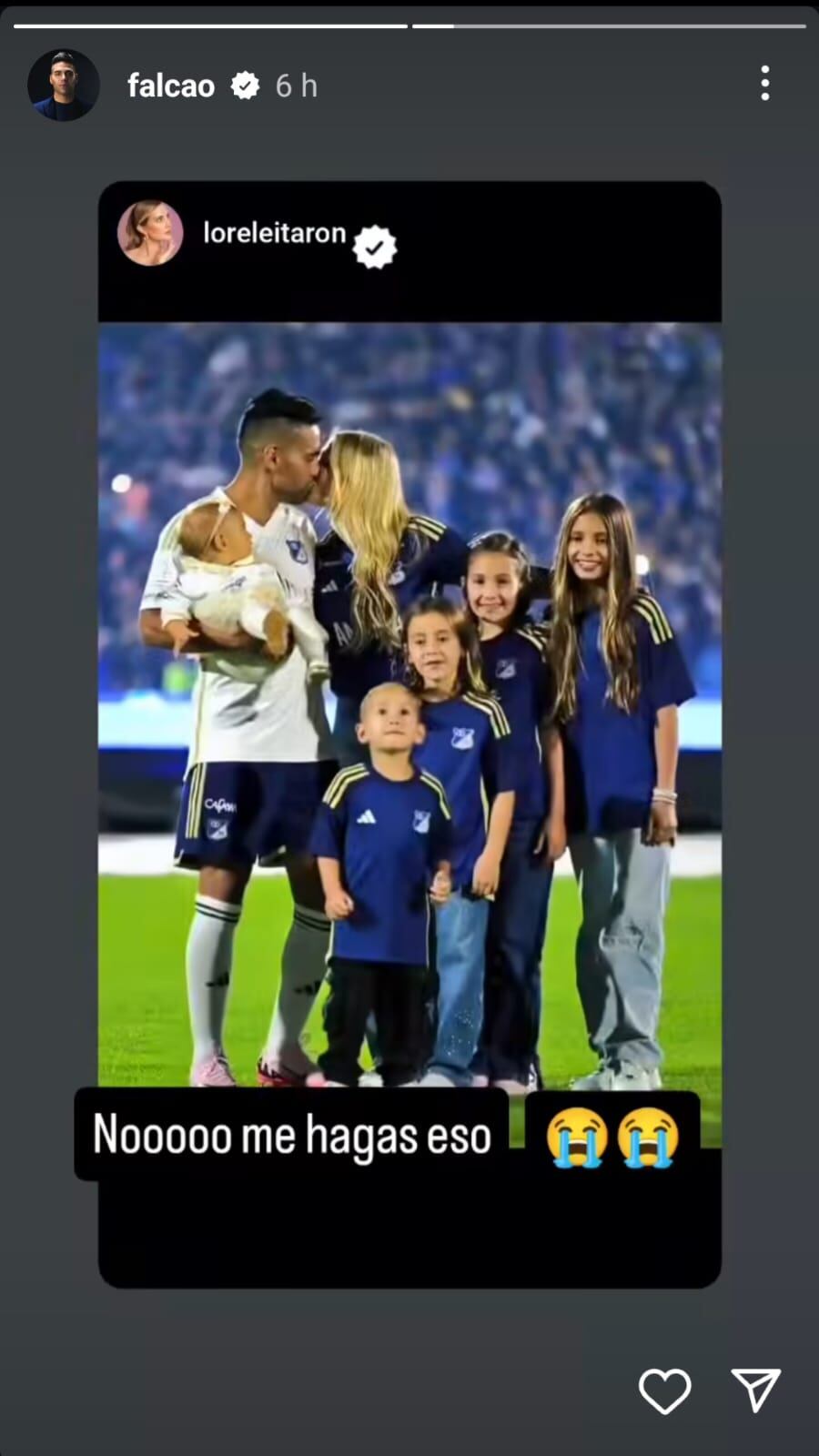 La respuesta de Falcao a su esposa, Lorelei, por medio de Instagram.