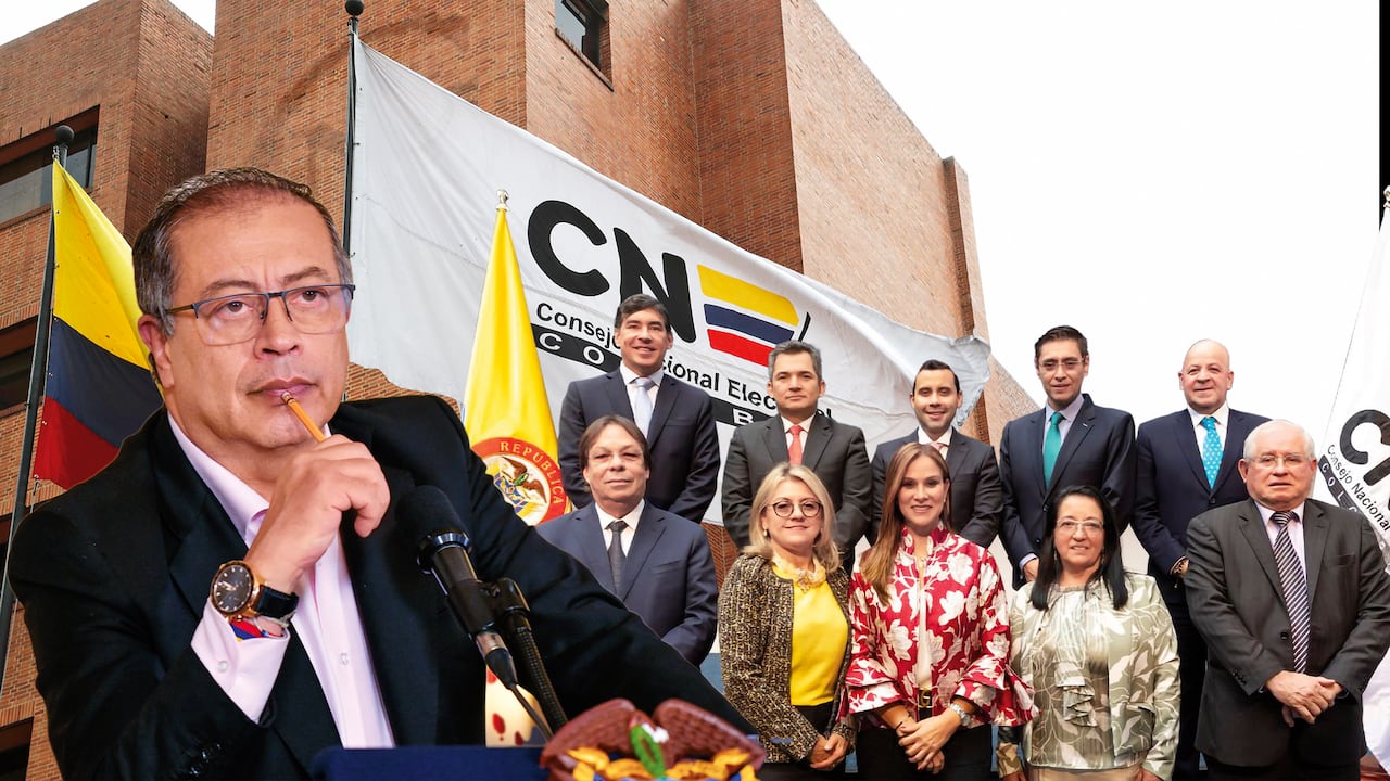 Gustavo Petro y sede del Consejo Nacional Electoral.