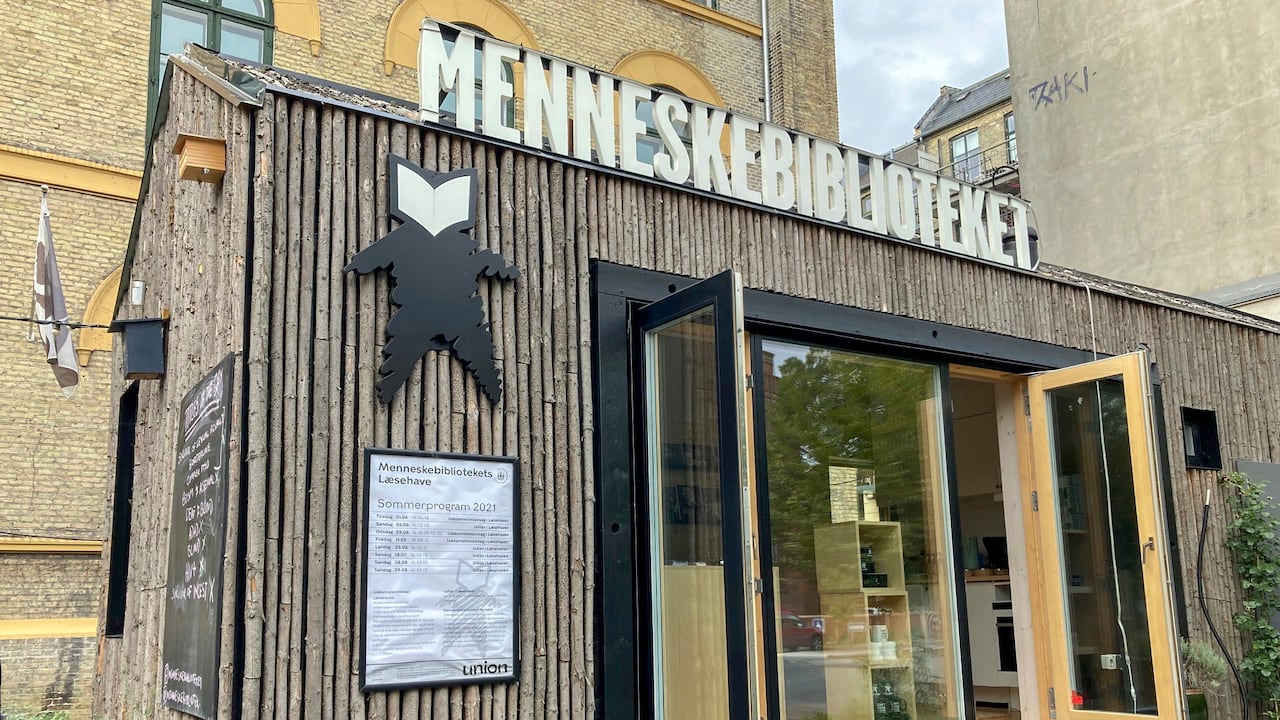 A photo taken on August 29, 2021 shows the depot of the Human Library on Noerre Alle street in Copenhagen. - At the 'Human Library', you can 'loan' a person to hear their life story and different experiences in a project to foster understanding and challenge prejudice. (Photo by Camille BAS-WOHLERT / AFP)